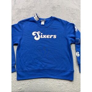 NBA Philadelphia 76ers Womens Royal Blue V-Neck Pullover Sweatshirt Size L NWT